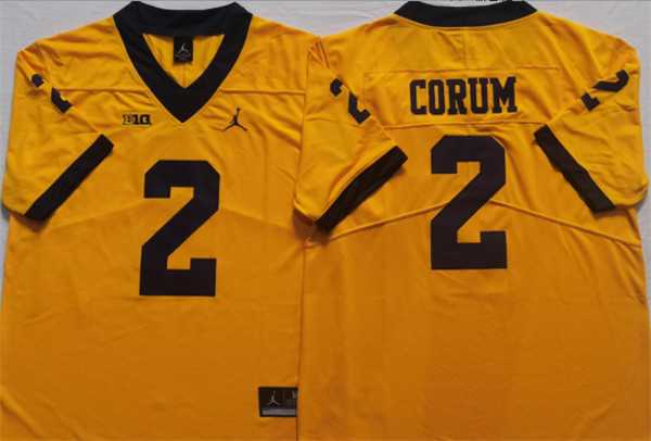 Mens Michigan Wolverines #2 CORUM Yellow Stitched Jersey